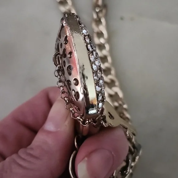 Heart Lock and Key Gold Tone Chain Pendant Necklace - Picture 15 of 16